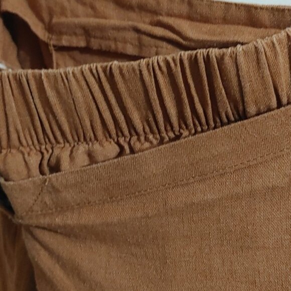 Brown Women's linen natural style wrap skirt with belt buckle size 12 - Picture 5 of 7